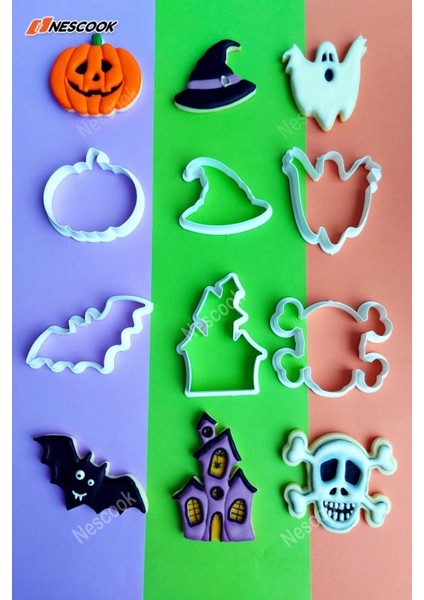 Cadılar Bayramı Şapka Balkabağı Hayalet Yarasa Ev Iskelet Kurabiye Kalıbı Halloween Kabak