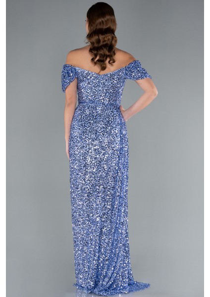 Kayık Yaka Bacak Dekolteli Uzun Pullu Abiye Elbise ABU4843 fiyatları