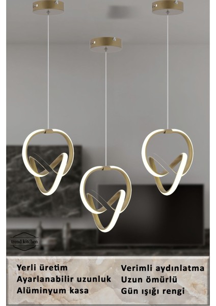 Infinitum Trend 3 Adet Eskitme Sarkıt Salon Mutfak, Oturma Odası Hol Avize Aydınlatma