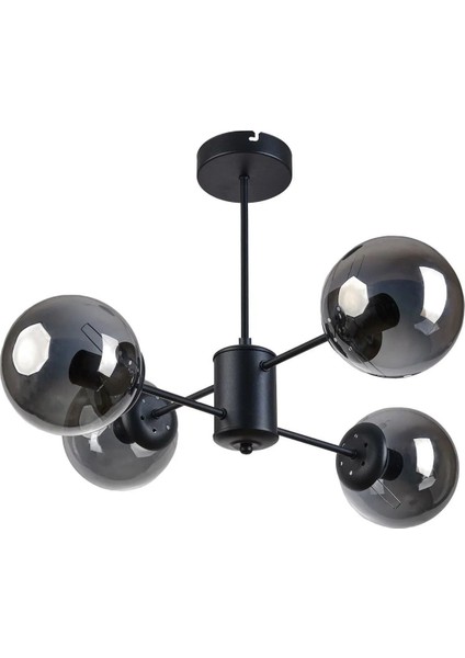 Seul Modern Tasarım Salon Yemek Odası Mutfak Siyah Renk Füme Camlı Sarkıt 4 Lü Avize