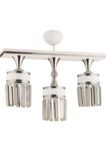 Derin 3 Lü Beyaz Krom Yaldızlı Kristal Taşlı Caka Modern Lüks Avize modelleri