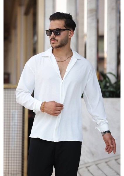 Erkek Rahat Kesim Dokulu Oversize Salaş Aerobin Gömlek