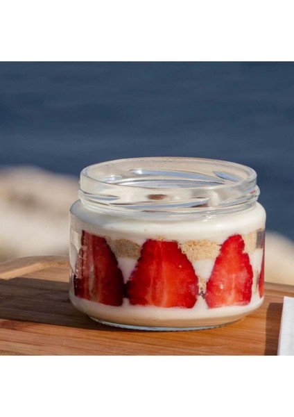 Şeffaf ve pembe kapaklı 230cc cam kavanoz seti, 6 adet, saklama ve sunum için ideal