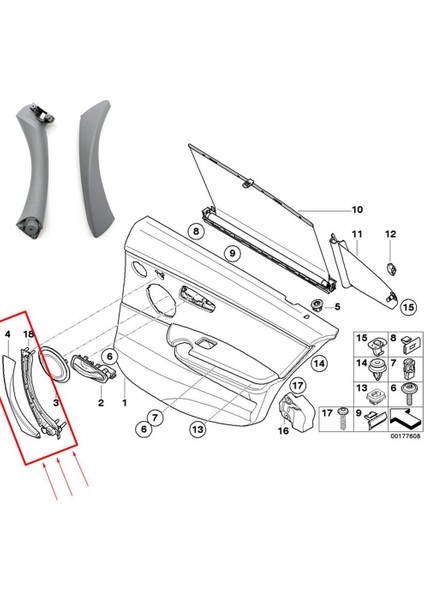 Araba Sağ Iç Kapı Çekme Kolu Kapak Trim Değiştirme Için-Bmw 3 Serisi E90 E91 E92 2004-2012 Siyah (Yurt Dışından)