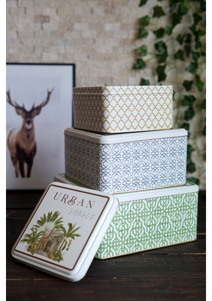 Desenli çelik saklama kutusu, organizer, makyaj düzenleyici, şık ve fonksiyonel, 3 parça fiyatları