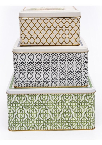 Desenli çelik saklama kutusu, organizer, makyaj düzenleyici, şık ve fonksiyonel, 3 parça modelleri