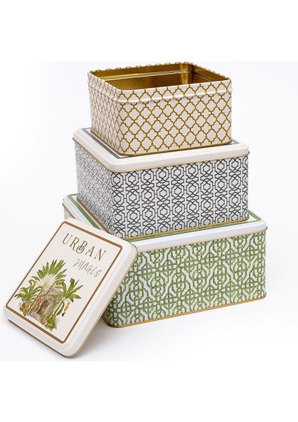 Desenli çelik saklama kutusu, organizer, makyaj düzenleyici, şık ve fonksiyonel, 3 parça fırsatları