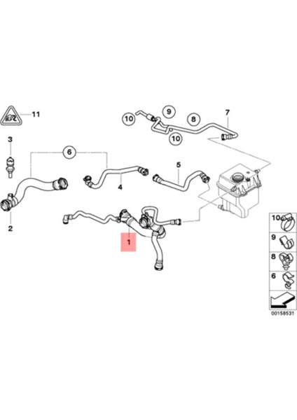 Araba Üst Radyatör Hortumu Soğutucu Hortumu Bmw X5 E53 Su Borusu 17127526856 (Yurt Dışından)