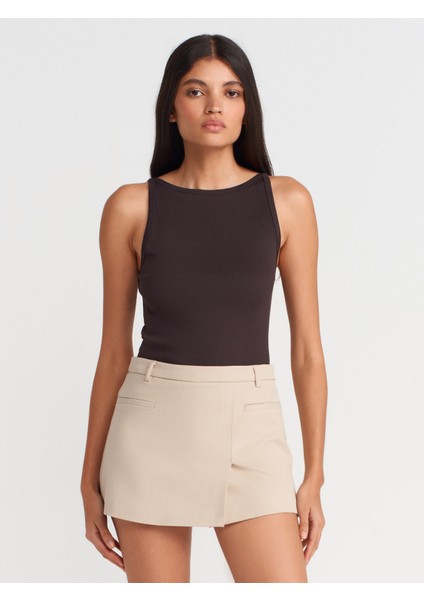 21048 Halter Yaka Top-Koyu Kahve
