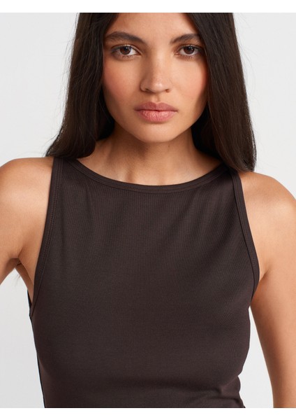 21048 Halter Yaka Top-Koyu Kahve