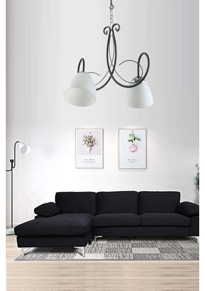 Betül Siyah Modern Beyaz Opal Camlı Ikili Avize