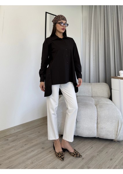 Düğme Detaylı Poplin Gömlek 6014-SIYAH
