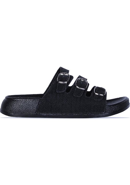 3 Tokalı Simli Kadın Düz Terlik