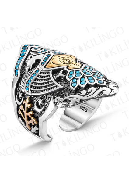 925 Ayar Gümüş Islam Usta Kemankeş Model Ayarlanabilir Turkuaz Taşlı Erkek Yüzük fiyatları