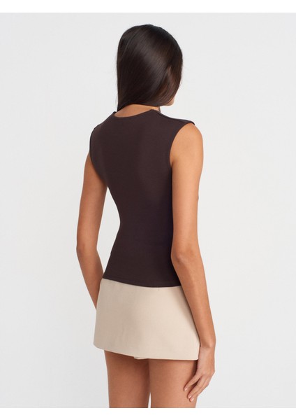 21054 Büzgülü Basic T-Shirt-Koyu Kahve fiyatları