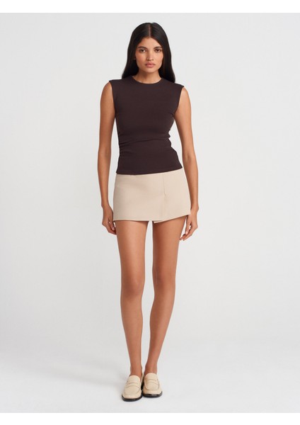 21054 Büzgülü Basic T-Shirt-Koyu Kahve fırsatları