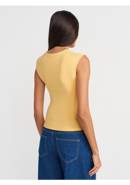 21054 Büzgülü Basic T-Shirt-Sarı