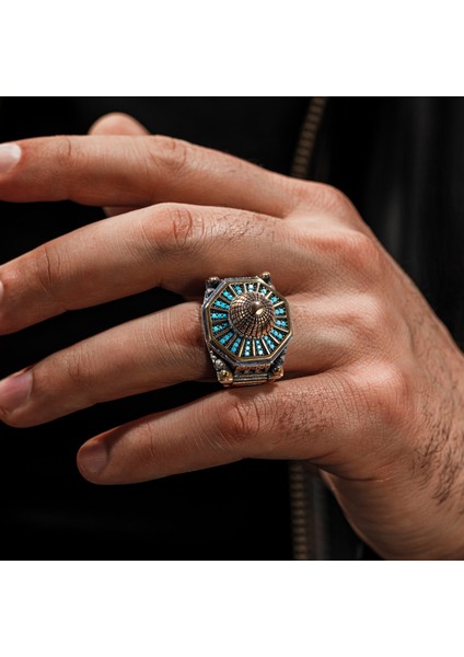 Islam Usta Kubbet'üs Sahra Model 925 Ayar Gümüş Turkuaz Taşlı Dualı Erkek Yüzük modelleri