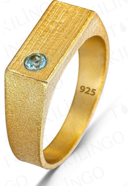 925 Ayar Gümüş Akuamarin Taşlı Sade Erkek Yüzük