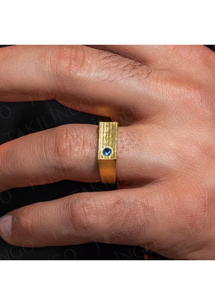 925 Ayar Gümüş Akuamarin Taşlı Sade Erkek Yüzük fiyatları