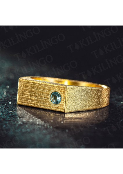 925 Ayar Gümüş Akuamarin Taşlı Sade Erkek Yüzük modelleri