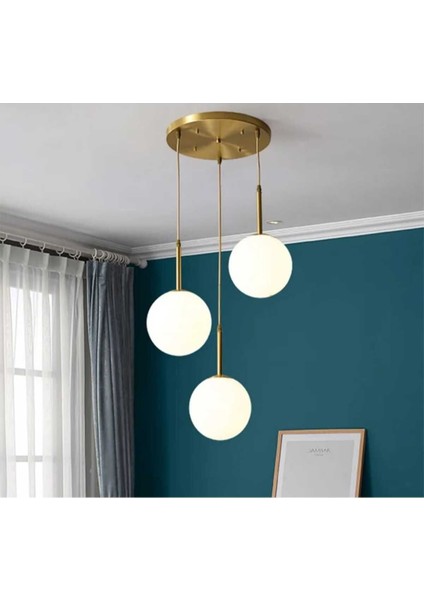 Mylights Rustik Sarkıt Avize Üçlü Avize Bronz Askılı Spor Tekli Avize Opal Camlı Eskitme Kaplama