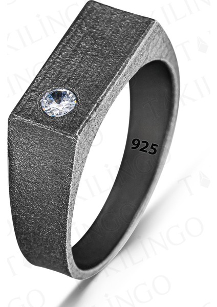 925 Ayar Gümüş Oksitli Pırlanta Montür Beyaz Zirkon Taşlı Erkek Yüzük fiyatları