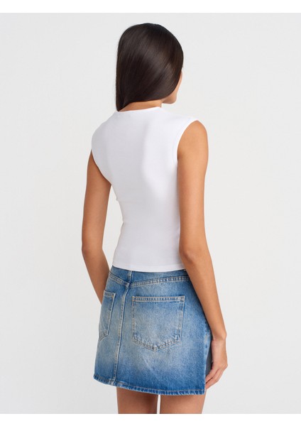 21054 Büzgülü Basic T-Shirt-Beyaz fiyatları