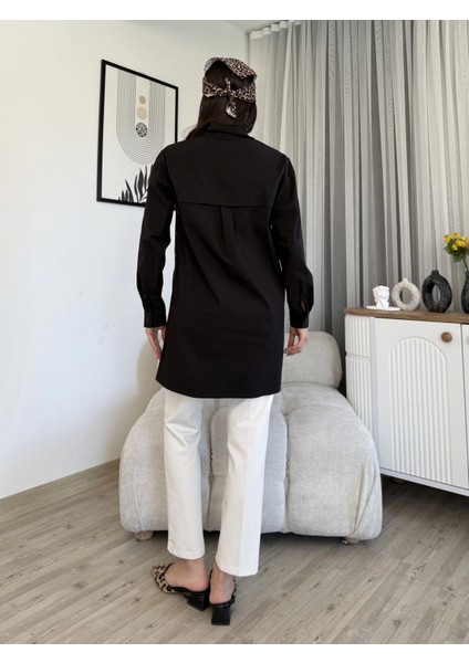 Düğme Detaylı Poplin Gömlek 6014-SIYAH indirimleri