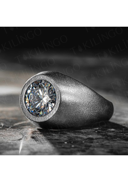 925 Ayar Gümüş Oksitli Yuvarlak Zirkon Taşlı Sade Erkek Yüzük fiyatları