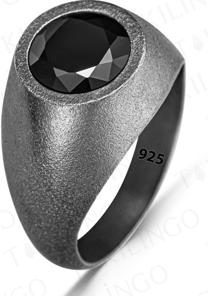 925 Ayar Gümüş Siyah Zirkon Taşlı Yuvarlak Oksitli Sade Erkek Yüzük fiyatları