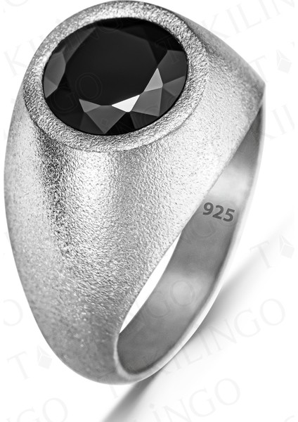 925 Ayar Gümüş Siyah Zirkon Taşlı Yuvarlak Sade Erkek Yüzük fiyatları
