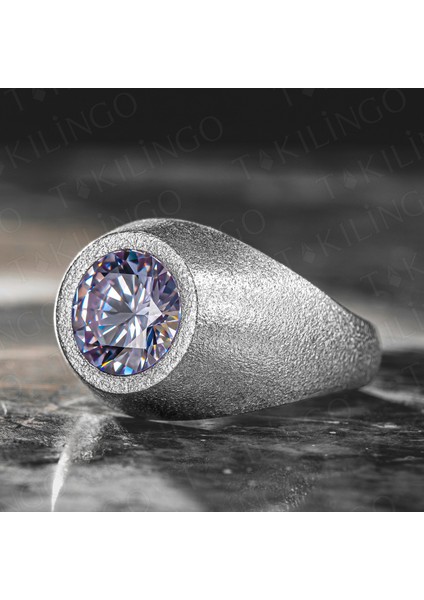 925 Ayar Gümüş Yuvarlak Mavi Topaz Taşlı Sade Erkek Yüzük