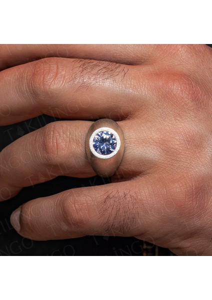 925 Ayar Gümüş Yuvarlak Mavi Topaz Taşlı Sade Erkek Yüzük fiyatları