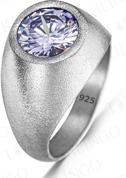 925 Ayar Gümüş Yuvarlak Mavi Topaz Taşlı Sade Erkek Yüzük modelleri