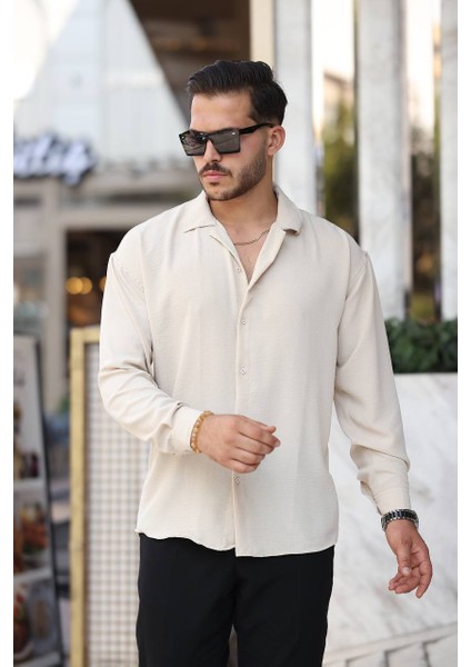 Erkek Rahat Kesim Dokulu Oversize Salaş Aerobin Gömlek