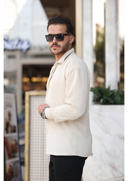 Erkek Rahat Kesim Dokulu Oversize Salaş Aerobin Gömlek