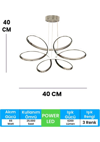 Orkide Medium 3 Renk Kumandalı LED Avize Gümüş Salon Avize Salon Avize Oturma Odası Avize