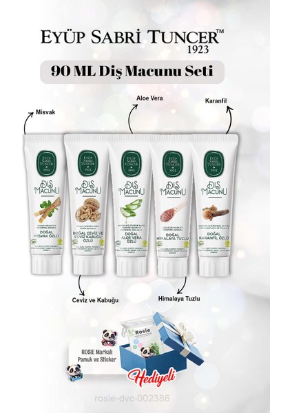 Karanfil, Himalaya, Aloe Vera, Misvak, Ceviz ve Kabuğu 90 ml Diş Macun Seti ve Rosie