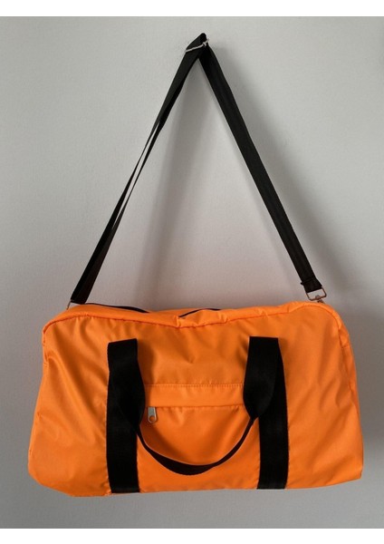 Neon Turuncu Renk Kadın & Erkek Spor Çantası,paraşüt Kumaş Önü Cepli Unisex Spor Fitness Gym Çantası