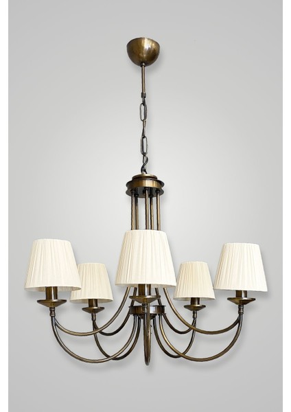 Basic Antique 5 Kollu Eskitme Renk Kaplamalı Kumaş Şapkalı Avize