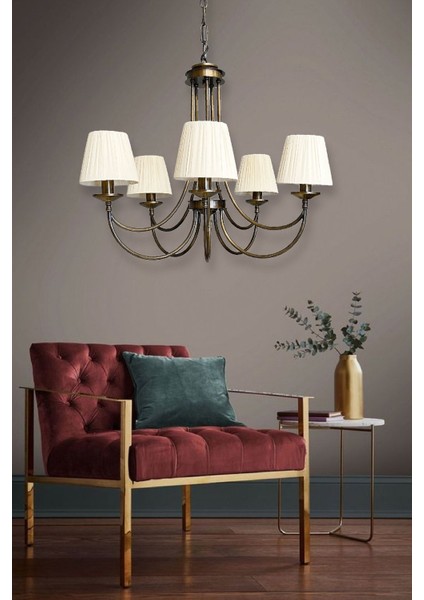 Basic Antique 5 Kollu Eskitme Renk Kaplamalı Kumaş Şapkalı Avize modelleri