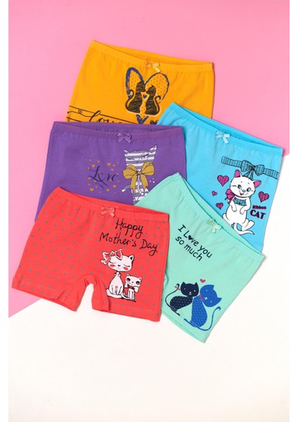 Kız Çocuk 5'li Paket Çok Renkli Boxer