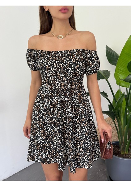Madonna Yaka Leopar Desenli Elbise