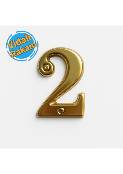 Metal Vidalı Kapı Numarası Gold 2 Numara