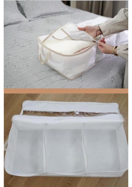 Pencereli Üç Bölmeli Baza Hurç, Yatak Baza Altı Dolap Içi Düzenleyici Saklama (32X70X20CM) 1 Adet fiyatları