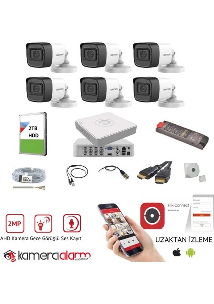 6 Kameralı Mikrofonlu Gece Görüşlü Kamera Seti