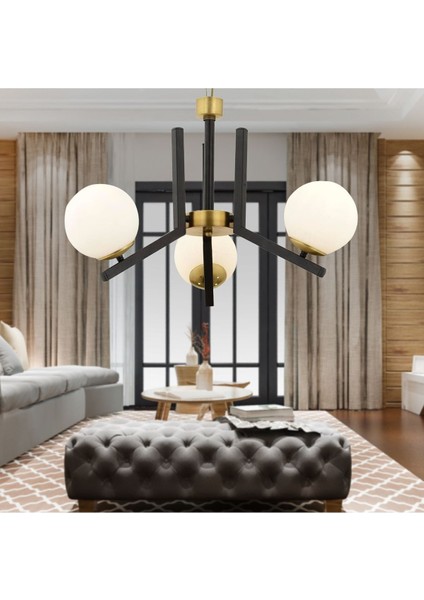 Morgan 3 Lü Siyah Eskitme Modern Yatak Odası Mutfak Oturma Odası Salon Avize