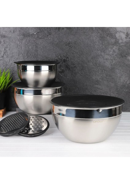 Yeni Model 9 Parça Rende Aparatlı Çelik Karıştırma&yoğurma Kabı