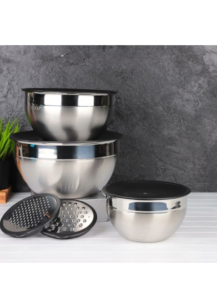 Yeni Model 9 Parça Rende Aparatlı Çelik Karıştırma&yoğurma Kabı